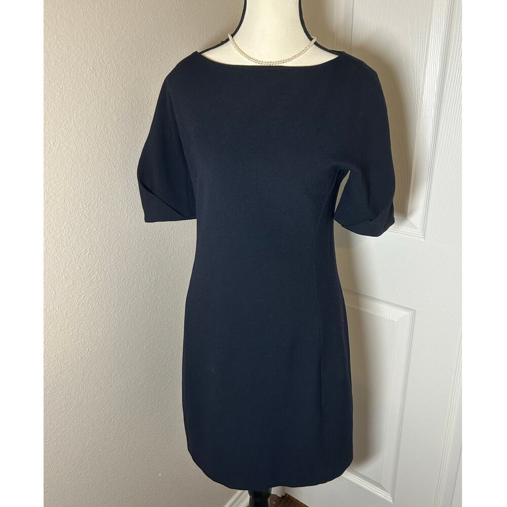 MM LaFleur Navy 3/4 Ruched Sleeve Sheath Dress Corpcore